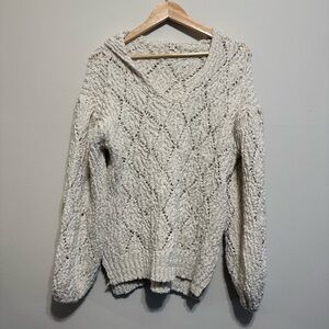 Pol Open Knit Beige Hoodie Sweater Oversize Womens L